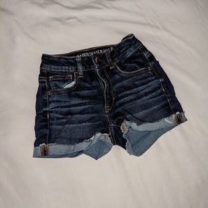 american eagle shortie shorts high rise dark wash
